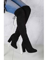 Miss Diva - Cinda Block Heel Slim Over Knee Faux Suede Boots - Lyst