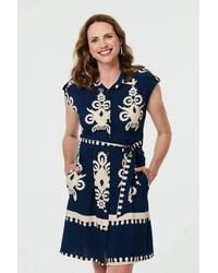 Izabel London - Ikat Print Cap Sleeve Short Shirt Dress - Lyst