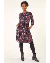 Roman - Petite Abstract Gathered Stretch Dress - Lyst