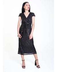 Gini London - Sequin Belted Midi Wrap Dress - Lyst
