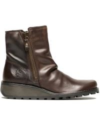 Infinity Leather - Fly London Mon944 Leather Wedge Heel Ankle Zip Up Chelsea Boots - Lyst