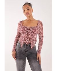 Pink Vanilla - Ditsy Floral Print Long Sleeve Butterfly Top - Lyst