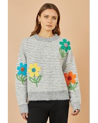 Yumi' - Striped Relaxed Fit Jumper W/ Flowers - Lyst