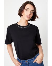 Oasis - Rhinestone Neck Jersey T-shirt - Lyst
