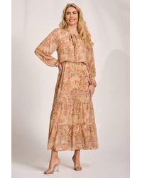 Jolie Moi - Chiffon Long Sleeve Tiered Maxi Dress - Lyst