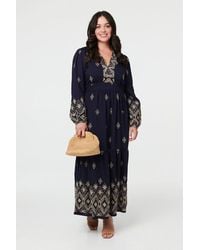 Izabel London - Curve Border Print V-Neck Maxi Dress - Lyst