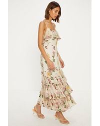 Oasis - Premium Floral Embroidered Ruffle Chiffon Dress - Lyst