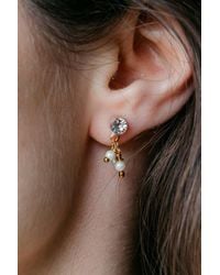 The Colourful Aura - Tiny Pearl Poth Zircon Drop Stud Earrings - Lyst