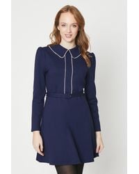 Oasis - Contrast Stitch Scallop Collar Belted Ponte Mini Dress - Lyst