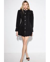 MissPap - Premium Denim Pleat Hem Balloon Sleeve Dress - Lyst