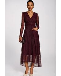 Jolie Moi - Long Sleeve Wrap V Neck Lace Maxi Dress - Lyst