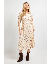 Dorothy Perkins - Ditsy Collared Button Detail Puff Sleeve Midi Dress - Lyst