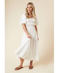 Dorothy Perkins - Petite Embroidered Bust Button Through Poplin Midi Dress - Lyst
