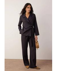WOVCOR - 2-Piece Wrap Blouse & Wide Leg Trousers Woven Co-Ord Set - Lyst