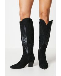 Oasis - Jorja Overlay Detail Western Knee High Boots - Lyst