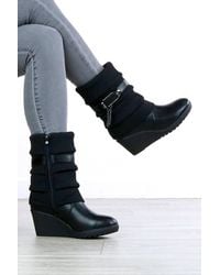 AJVANI - Mid Wedge Heel Slouch Ankle Sock Boots - Lyst