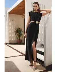 WOVCOR - Elegant Woven Maxi Evening Dress W/ Cut-Out & Embellished Detail - Lyst