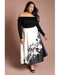Coast - Plus Satin Midi Skirt With Placement Print - Lyst