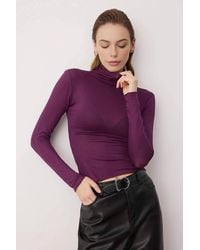 WOVCOR - Sheer Stand Collar Stretch Knit Long Sleeve Blouse - Lyst