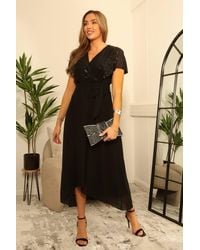 Double Second - Chiffon Dress With Sequin Cape - Lyst