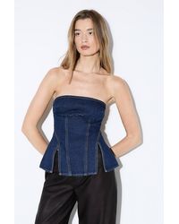 MissPap - Denim Bandeau Split Hem Top - Lyst