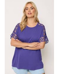 Yours - Crochet Sleeve Boxy T-Shirt - Lyst