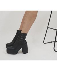 Office Amenna Platform Zip-up Sock Heeled Boots - Black