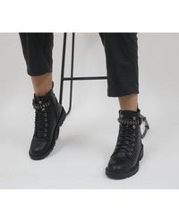 Office Astonish Embellished Lace Up Ankle Boots - Black