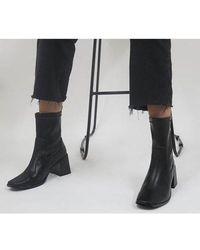 Office Accidental Heeled Square Toe Sock Boots - Black