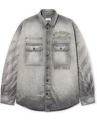 Off-White c/o Virgil Abloh - Diagonal Embroidered Denim Military Overshirt - Lyst