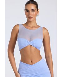 Oh Polly - Sheer Panelled Ruched Crop Top - Lyst