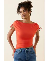 Oh Polly - Asymmetric Ruched Cowl-Back Crop Top - Lyst