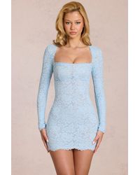 Oh Polly - Scalloped-Lace Long-Sleeve Mini Dress - Lyst