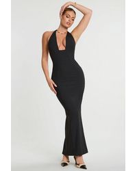 Oh Polly - Woven Twill Halter Neck Plunge Maxi Dress - Lyst