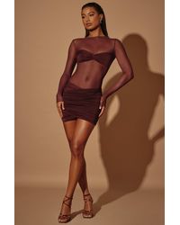 Oh Polly - Sheer Panelled Long Sleeve Mini Dress - Lyst
