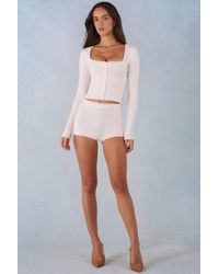 Oh Polly - Knit Mid-Rise Mini Shorts - Lyst
