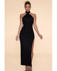 Oh Polly - Embellished High Neck Split Maxi Dress - Lyst