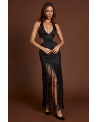 Oh Polly - Fringed Plunge-Neck Maxi Dress - Lyst