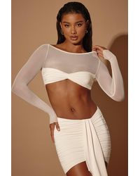 Oh Polly - Sheer Panelled Long Sleeve Crop Top - Lyst