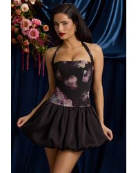 Oh Polly - Halterneck Lace-Up Bubble Hem Mini Dress - Lyst