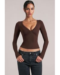 Oh Polly - V-Neck Long-Sleeve Top - Lyst