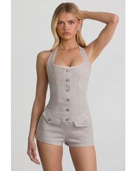 Oh Polly - Button-Down Halterneck Playsuit - Lyst