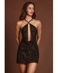Oh Polly - Embellished Halterneck Cowl A-Line Mini Dress - Lyst