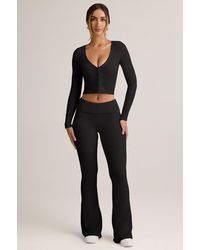 Oh Polly - Modal Ribbed Foldover Flared Trousers - Lyst