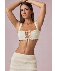 Oh Polly - Ruffled Tie-Front Crop Top - Lyst