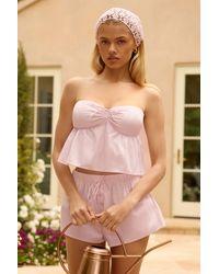 Oh Polly - Tie-Front Strapless Cotton-Poplin Crop Top - Lyst