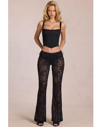 Oh Polly - Sheer Lace Mid-Rise Flared Trousers - Lyst