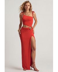 Oh Polly - Textured Jersey Asymmetric Maxi Dress - Lyst
