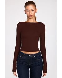 Oh Polly - Ribbed Modal Ruched Long-Sleeve Top - Lyst