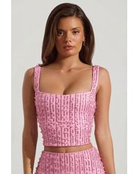 Oh Polly - Embellished Square-Neck Crop Top - Lyst